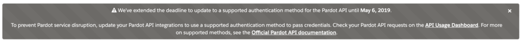 Pardot API usage update warning
