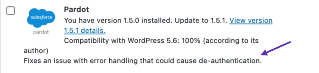 Pardot WordPress Plugin's current version
