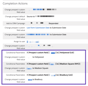 pardot conditional completion actions screenshot